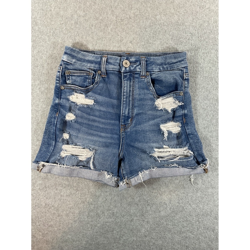 American Eagle Ne(x)t Level Stretch Distressed Denim Shorts Blue Womens  6 #725